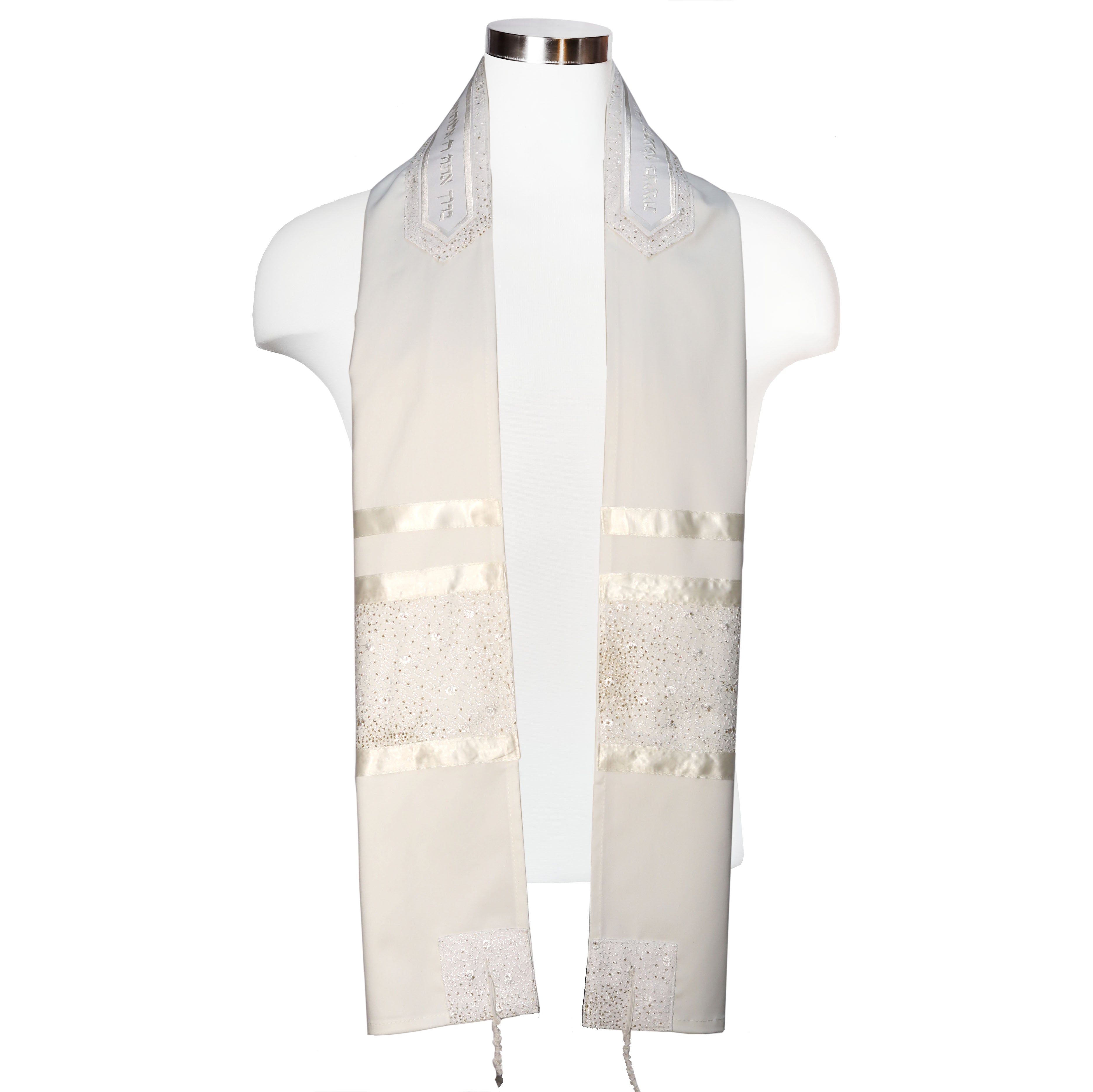 Tallit Set White Flower & Sparkle Gold