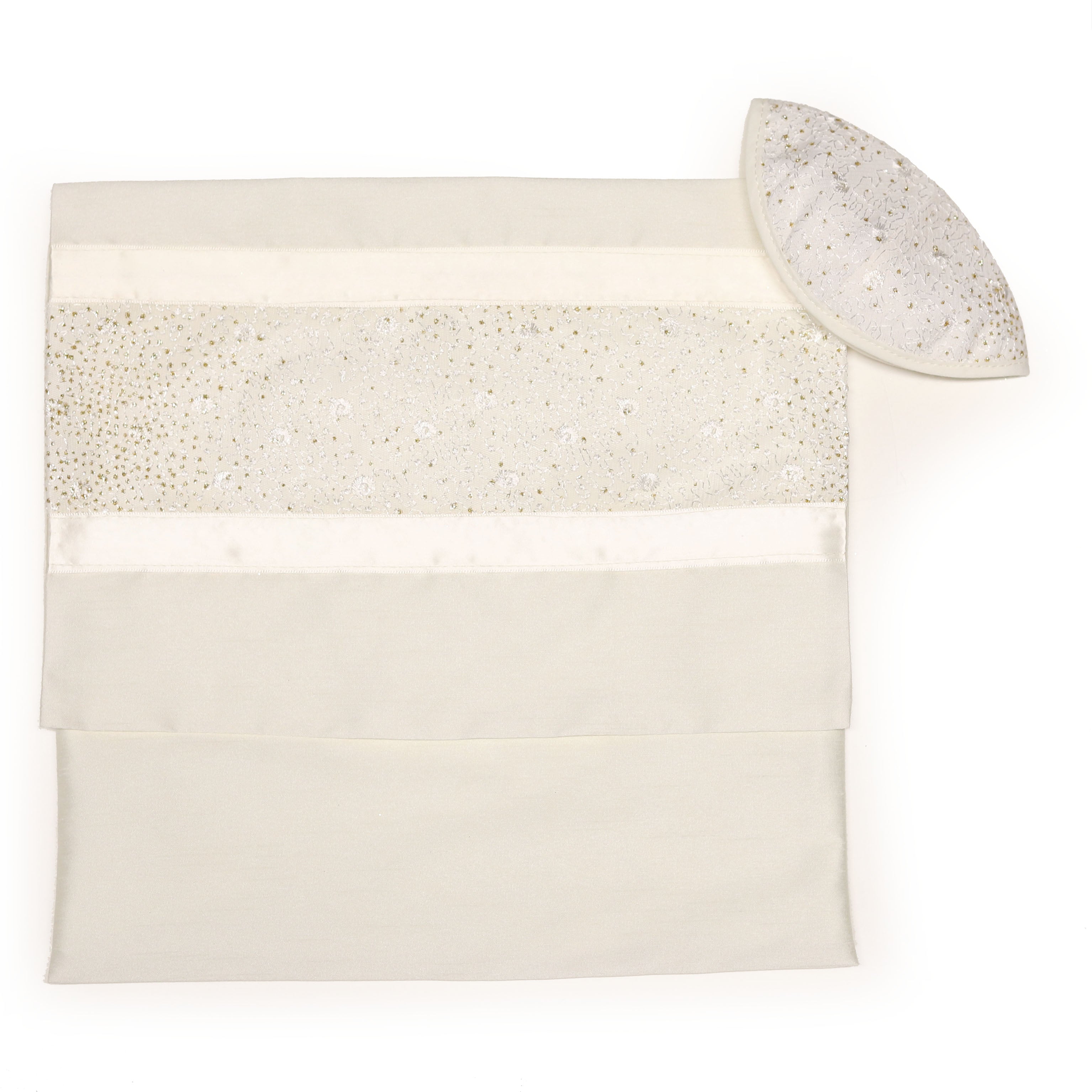 Tallit Set White Flower & Sparkle Gold