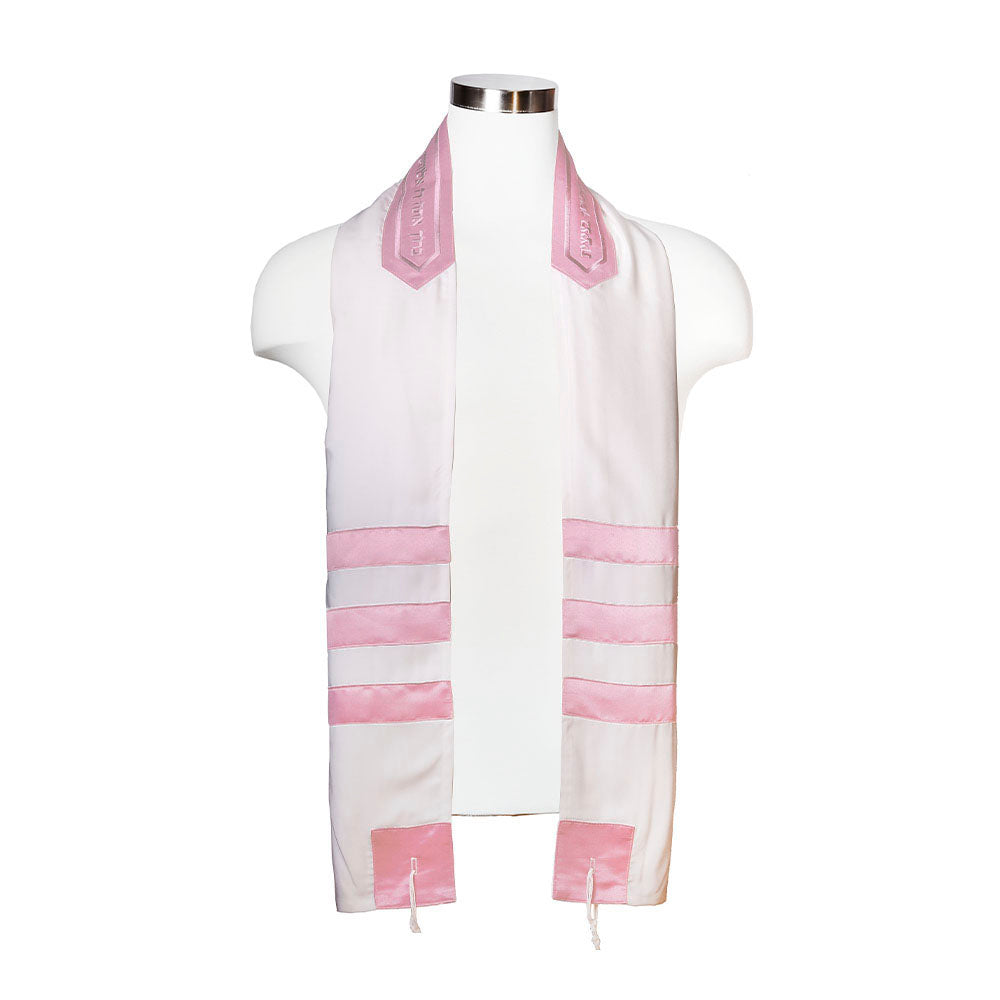 Ivory with Light Pink Ribbons Tallit Set