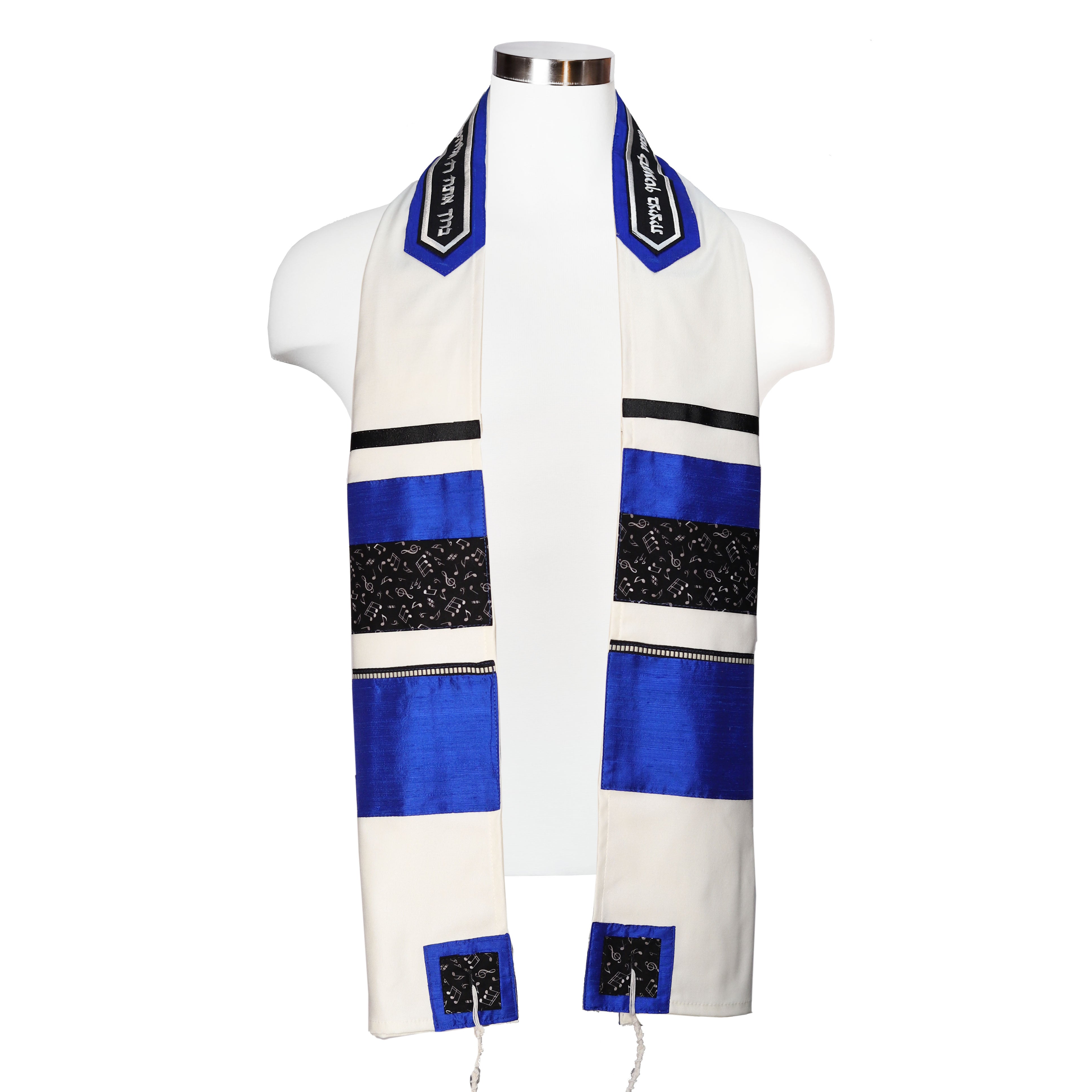 Tallit Set Musical Notes with Blue Bands