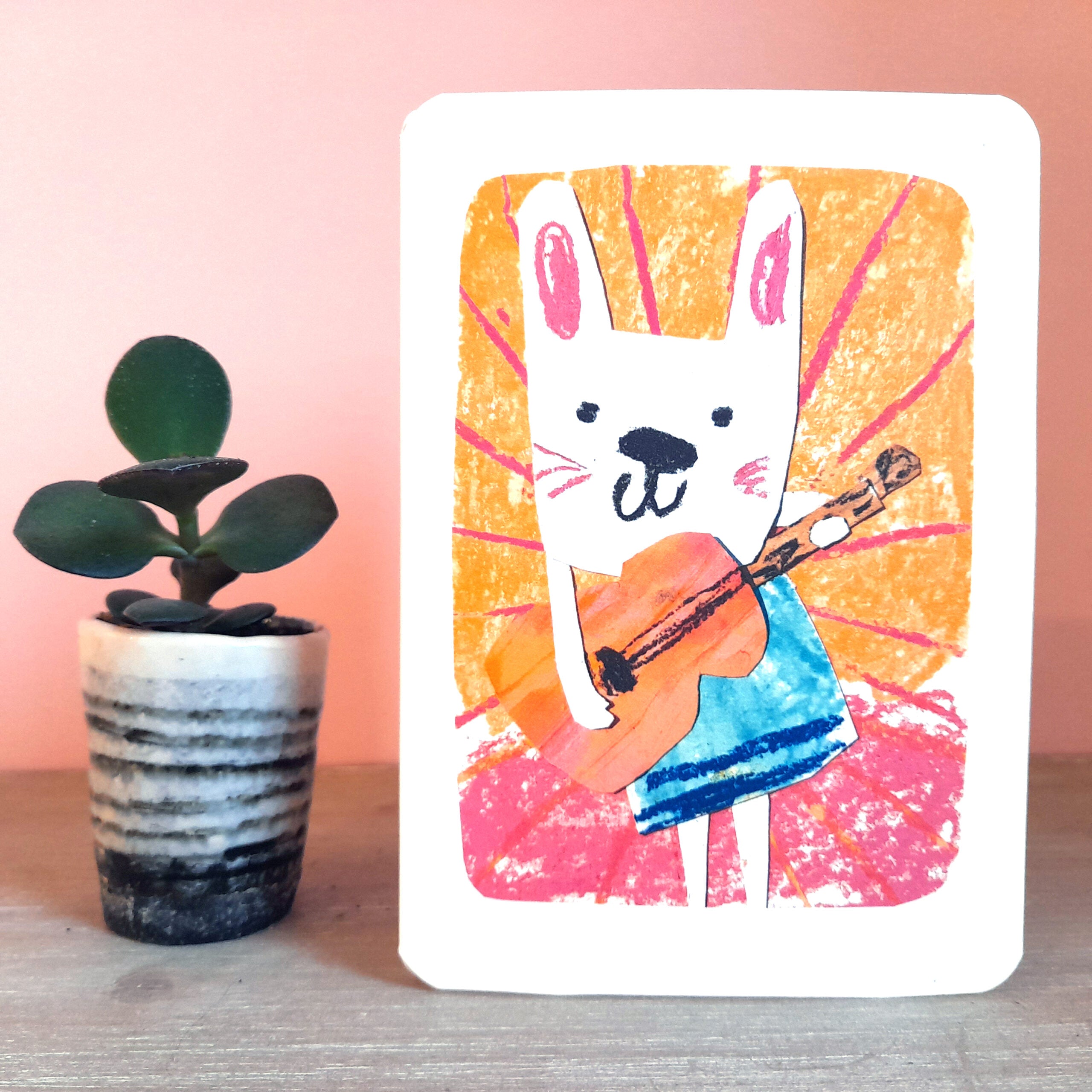 Guitar Bunny Larger Greeting Card