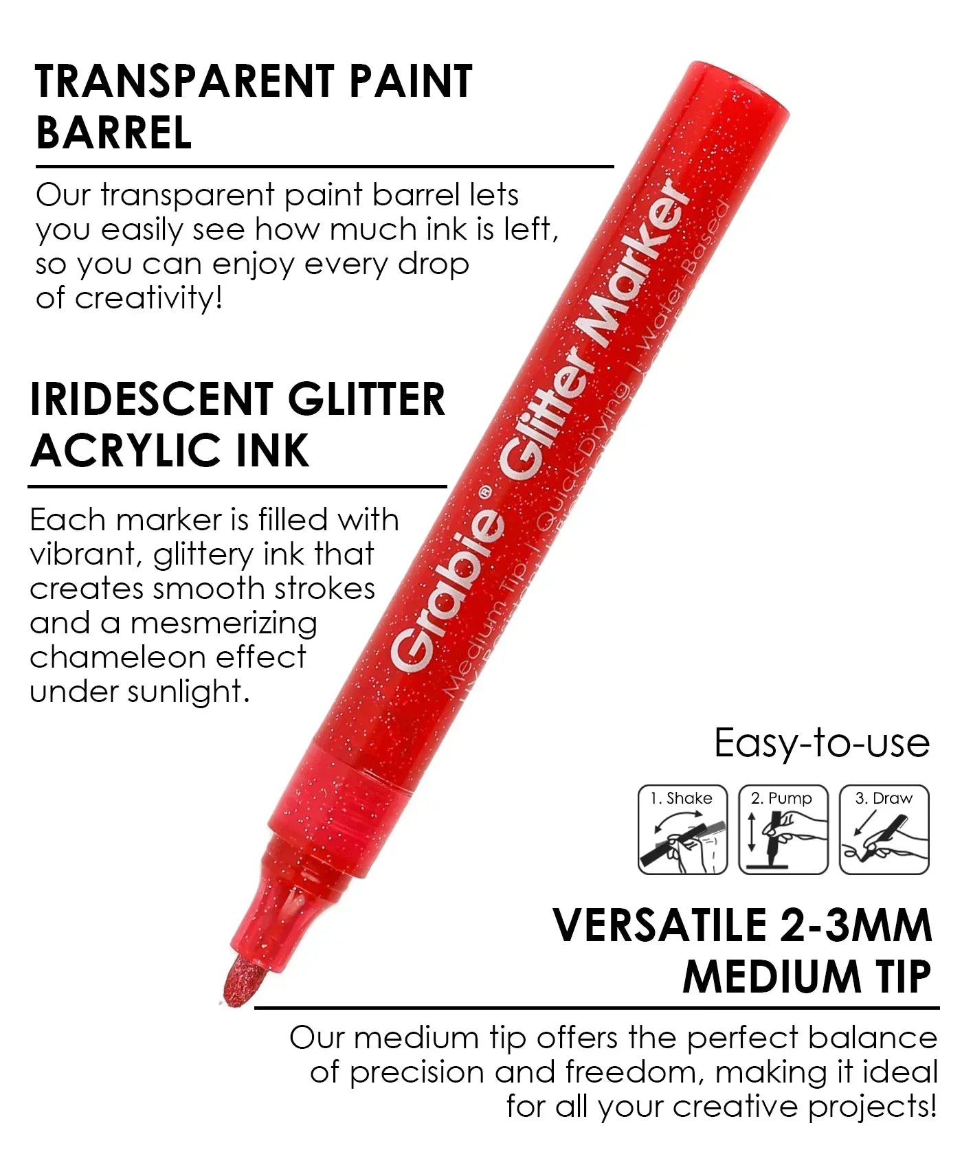 Iridescent Glitter Acrylic Paint Marker Set Of 24