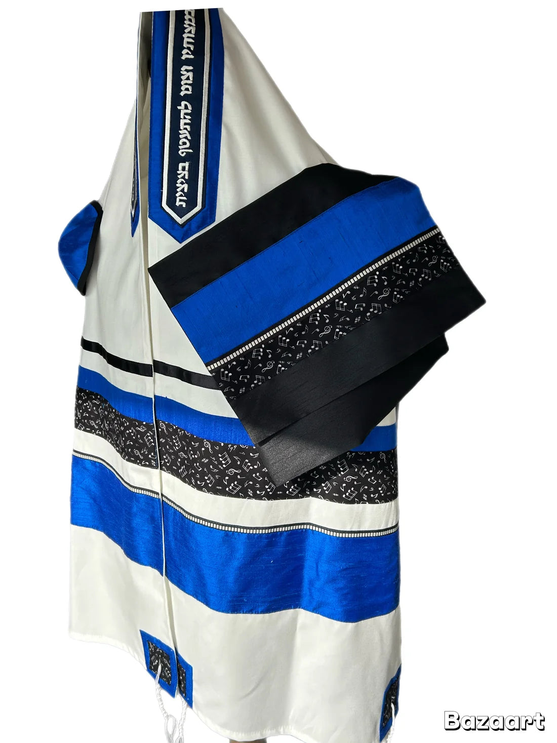 Tallit Set Musical Notes with Blue Bands