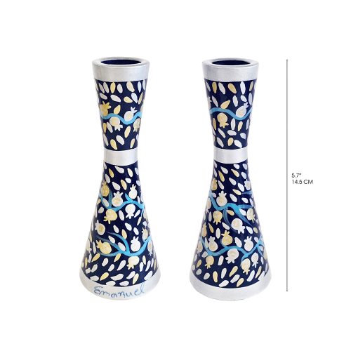 Hand Painted Pomegranate Shabbat Candlesticks