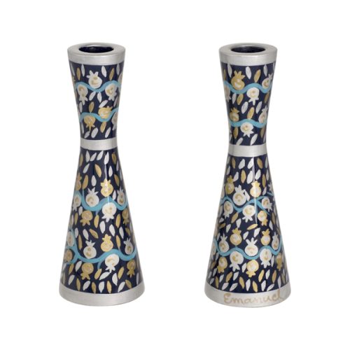 Hand Painted Pomegranate Shabbat Candlesticks