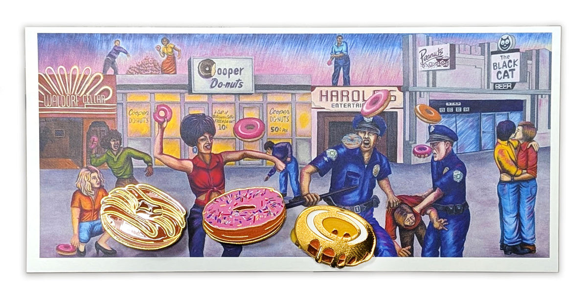 Donut Enamel Pin Set from "The 1960s- A Generation on Fire: Judy Baca's Great Wall of Los Angeles"