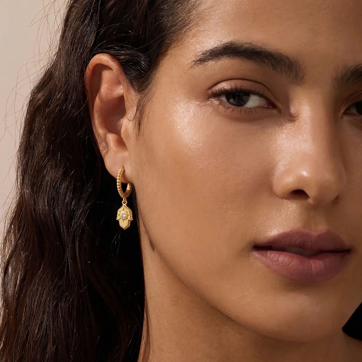 Forever Blessed Hamsa Huggie Hoops