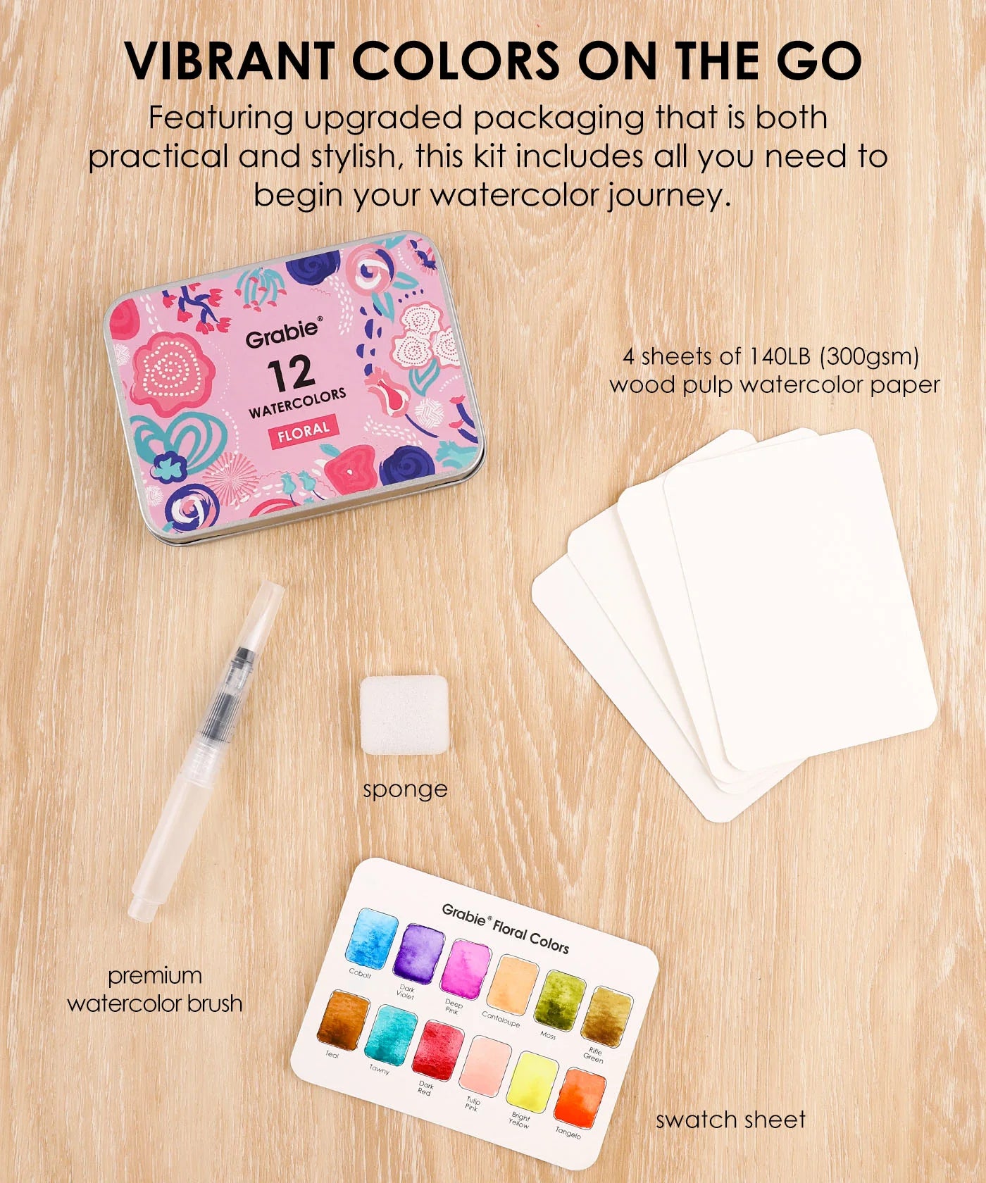 Watercolor Pocket Set Of 12 With Brush - Floral Colors