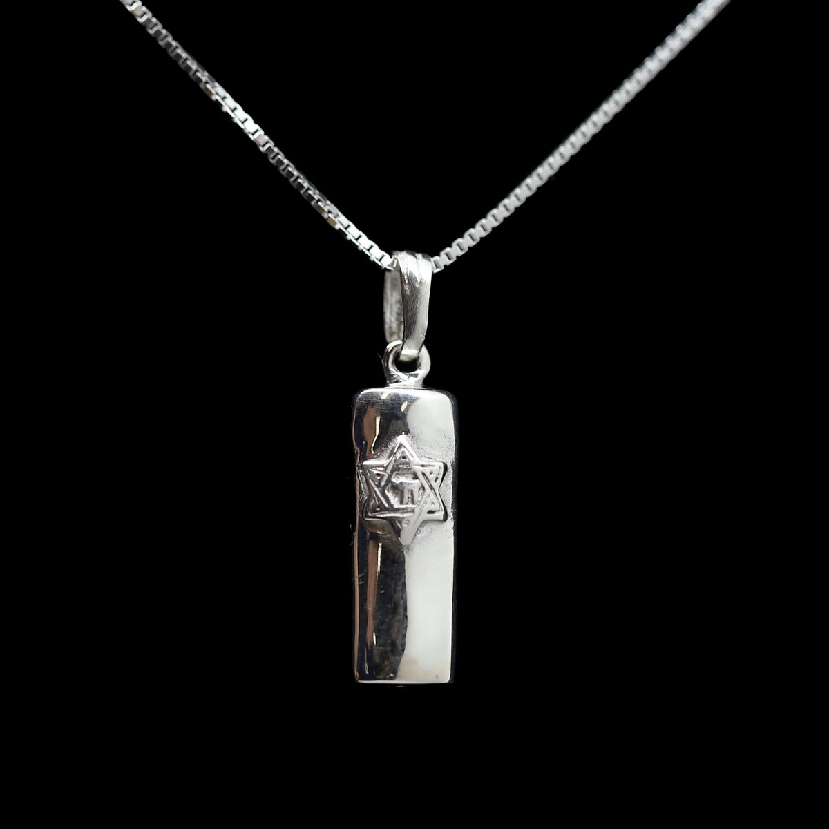 Small Sterling Mezuzah with Star of David Necklace