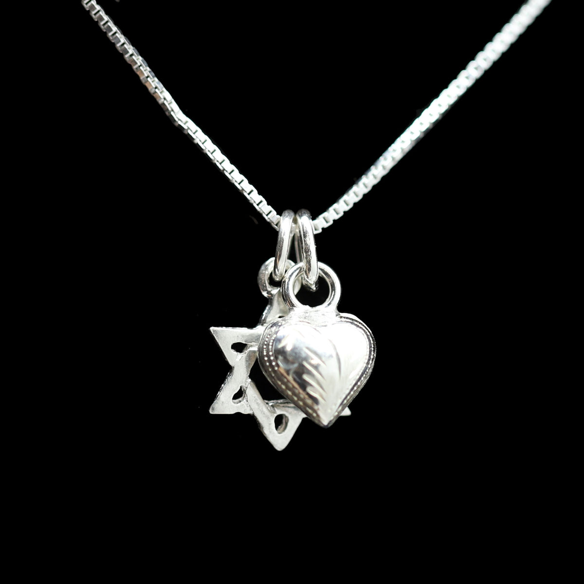 Sterling Heart and Star of David Necklace