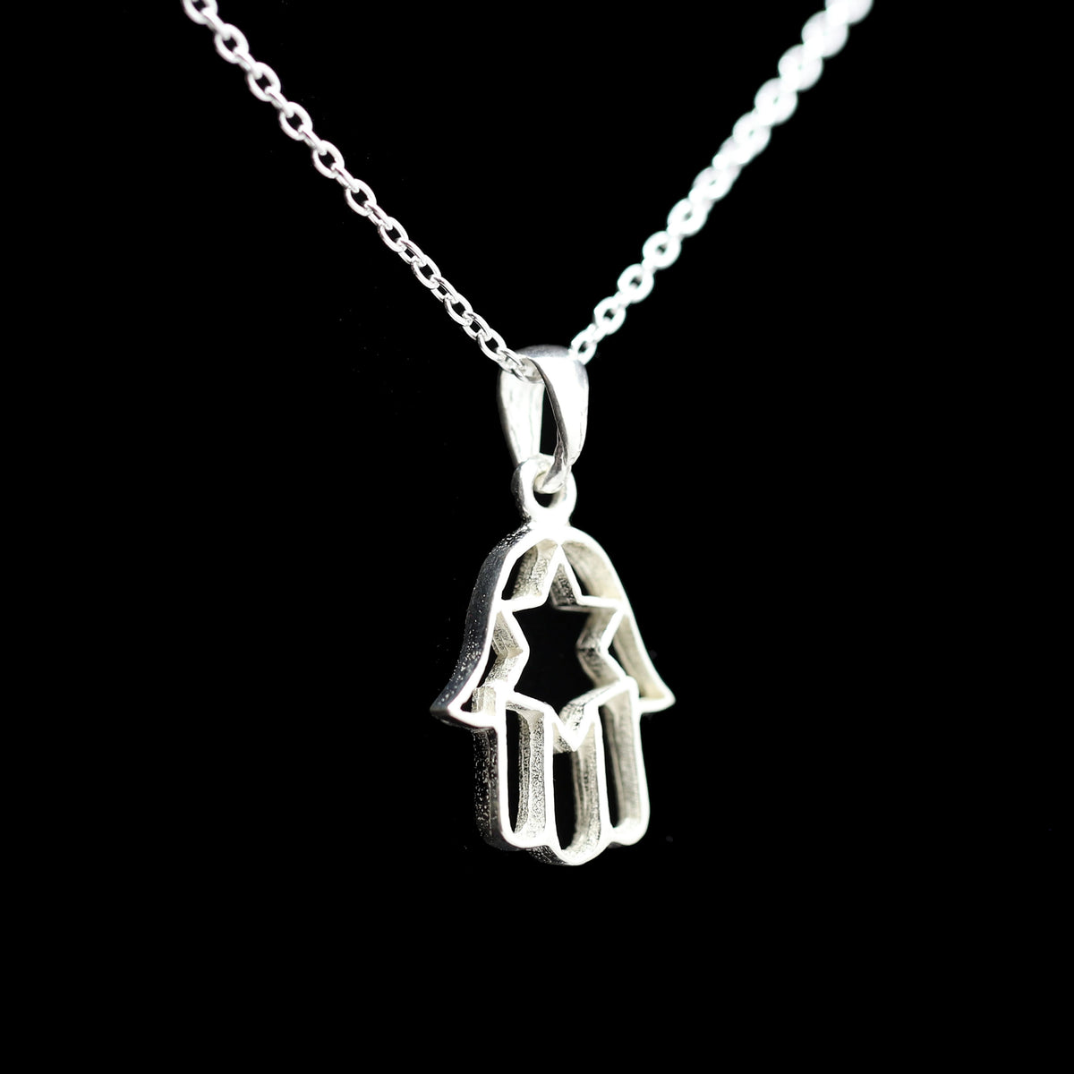 Sterling Hamsa with Star of David Necklace