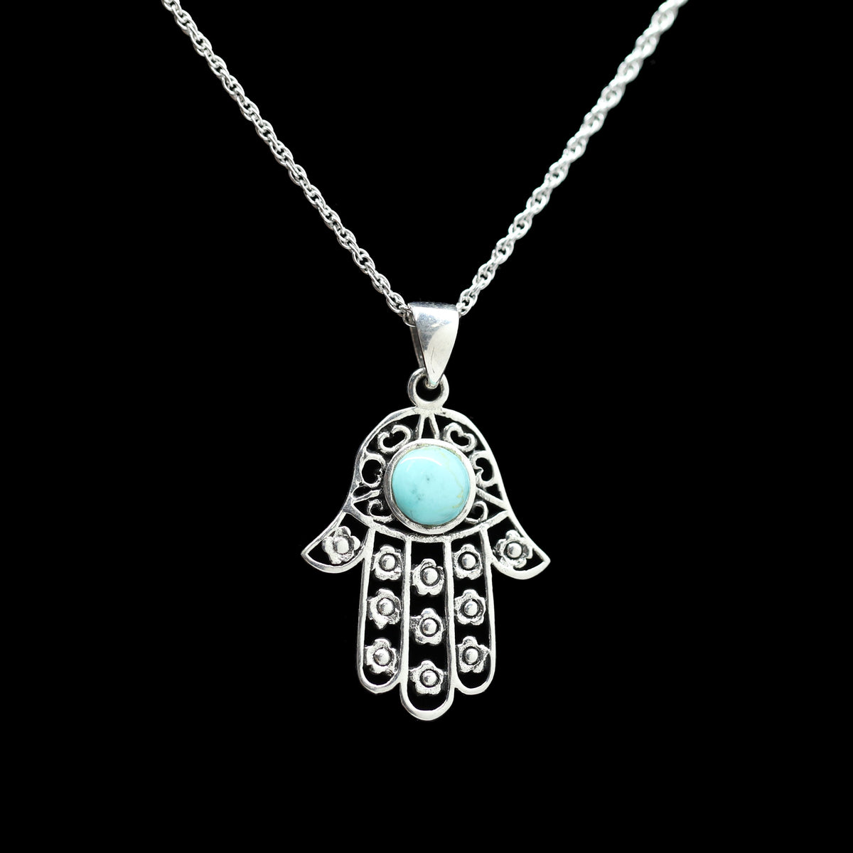 Sterling Hamsa with Turquoise Necklace