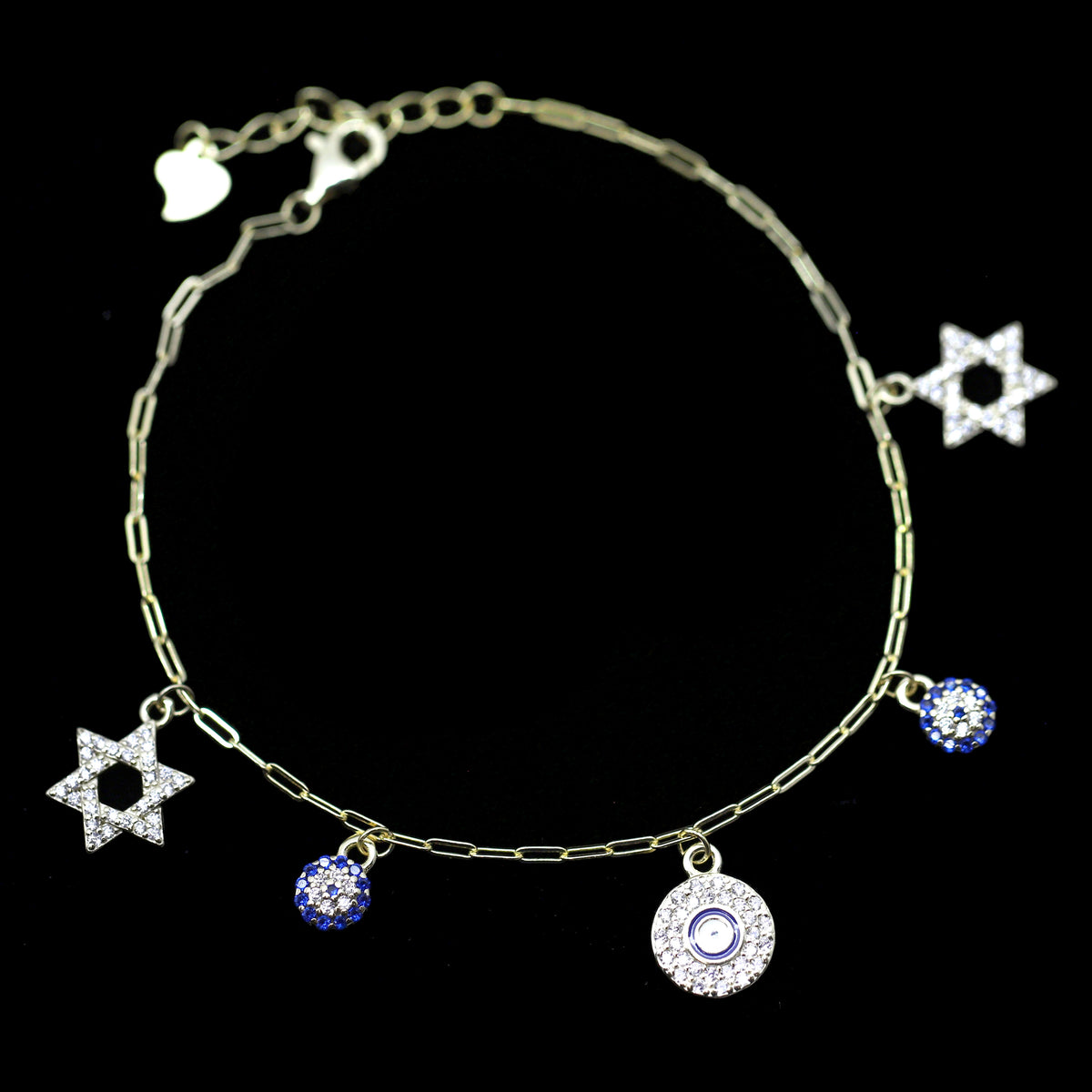 Vermeil Star of David and Eye with Cubic Zirconia Bracelet