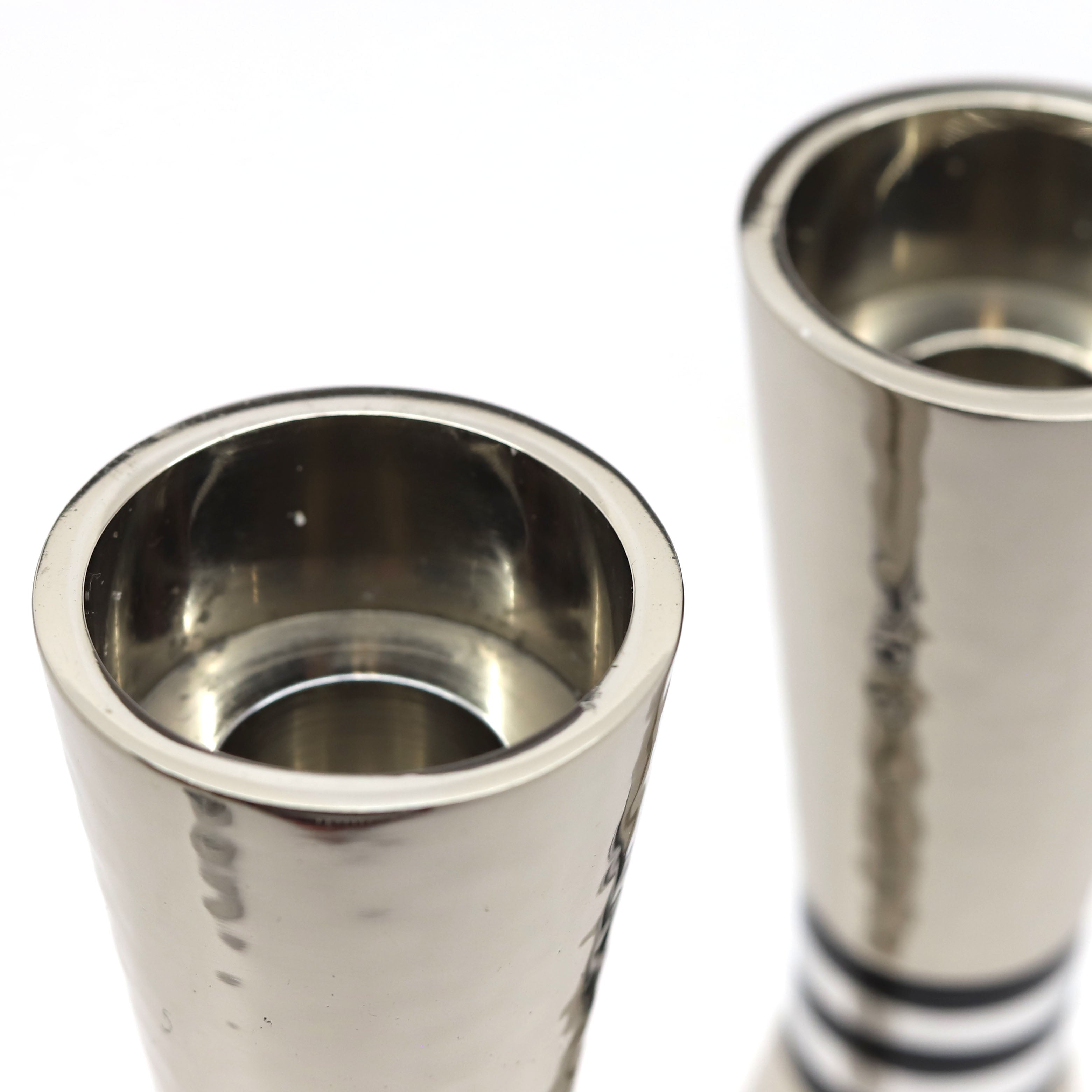 Pair of Hammerwork and Ringed Candlesticks