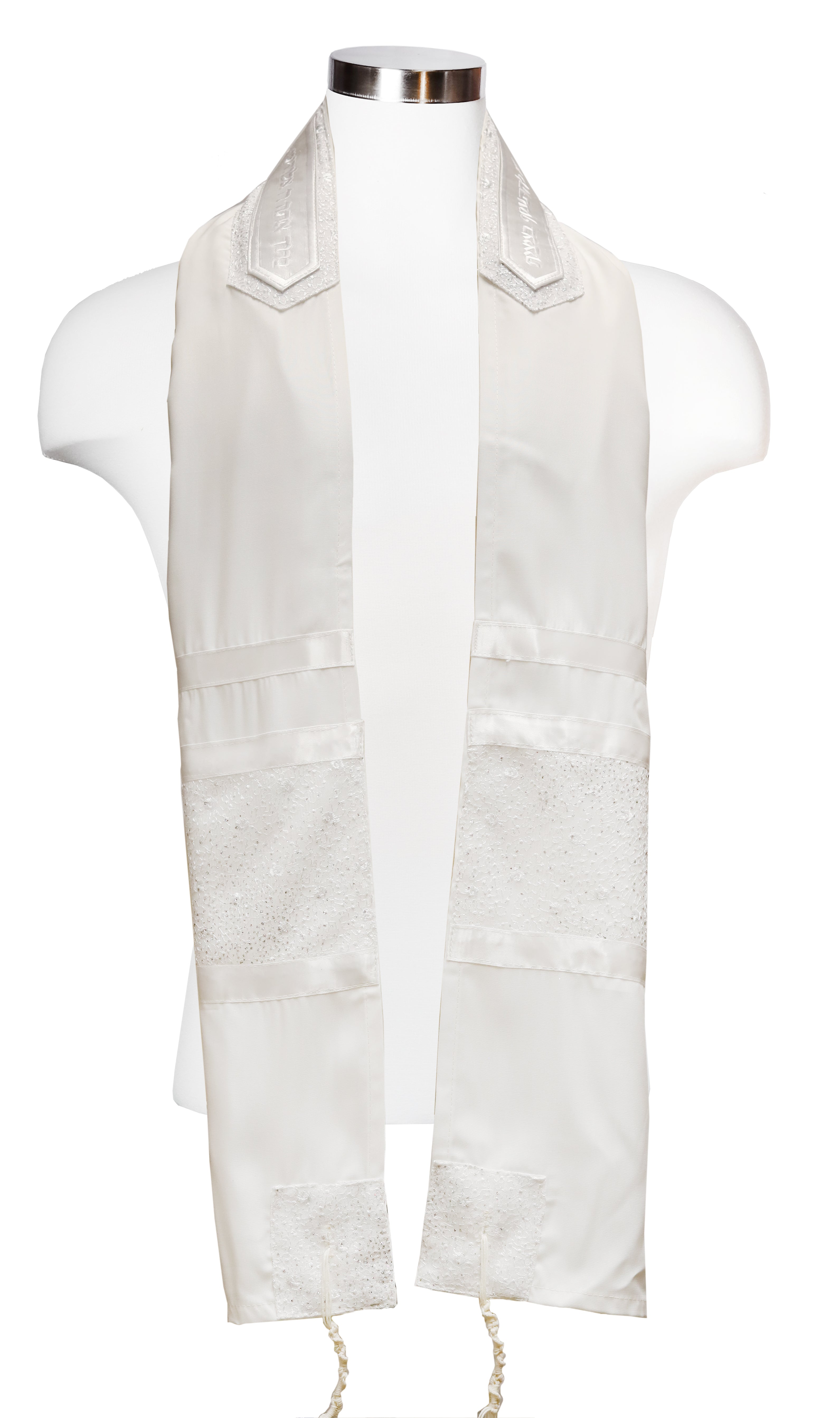 Tallit Set White Flower & Sparkle Silver