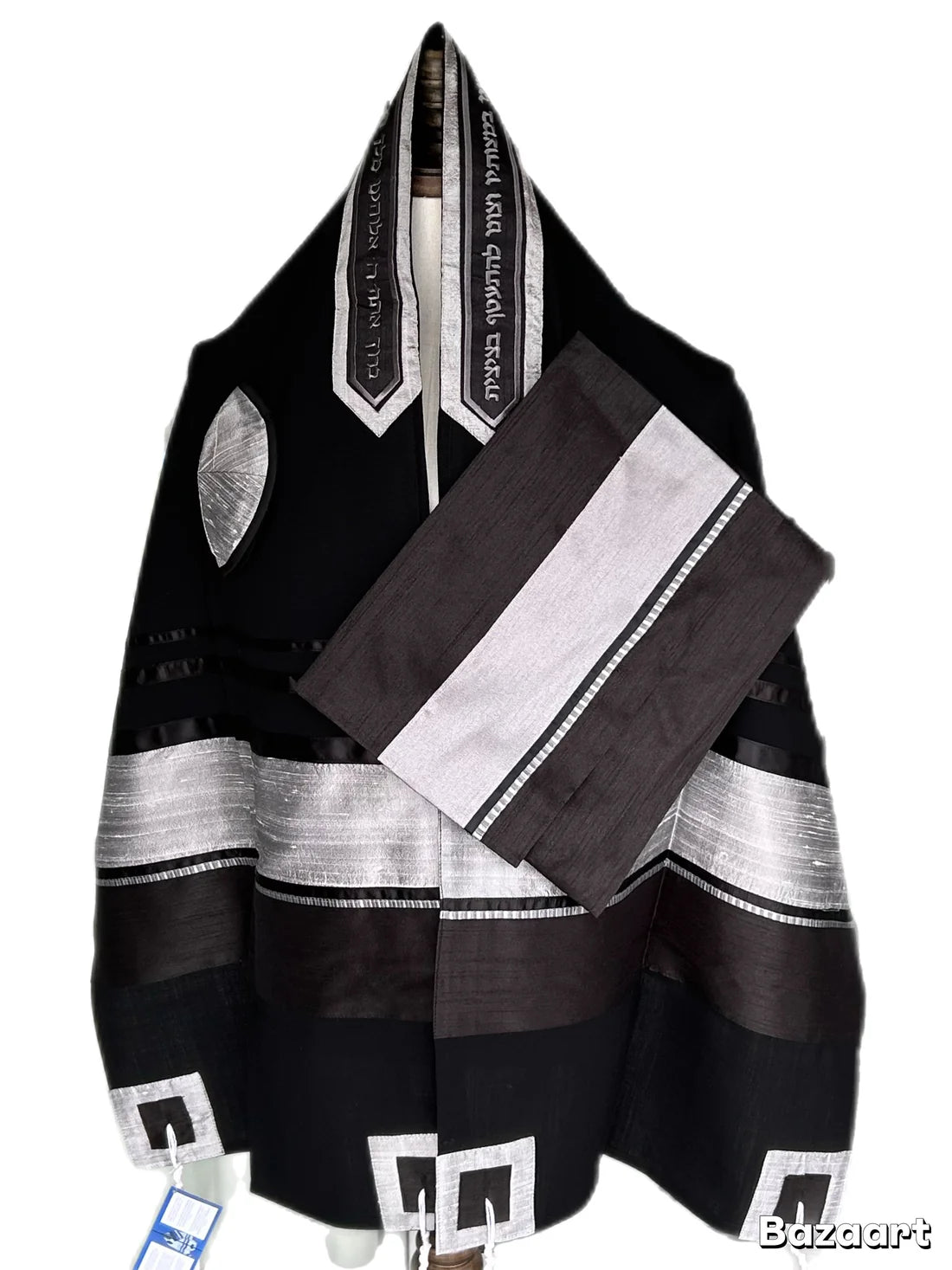 Tallit Set Black on Black with Silver