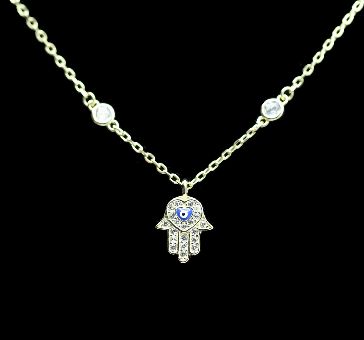 Vermeil Hamsa and Eye with Cubic Zirconia Necklace