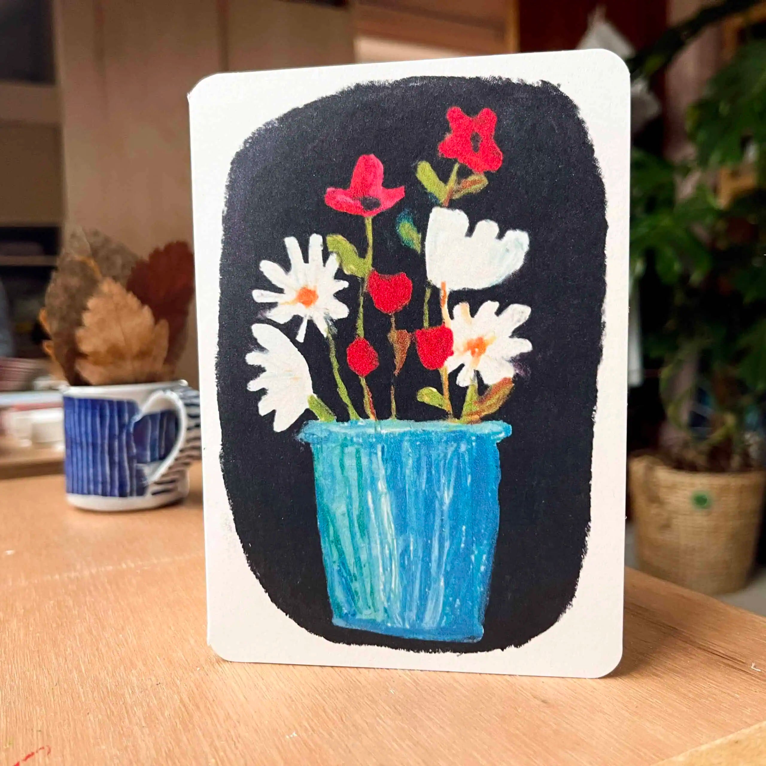 Flowers in a Blue Vase Greeting Card