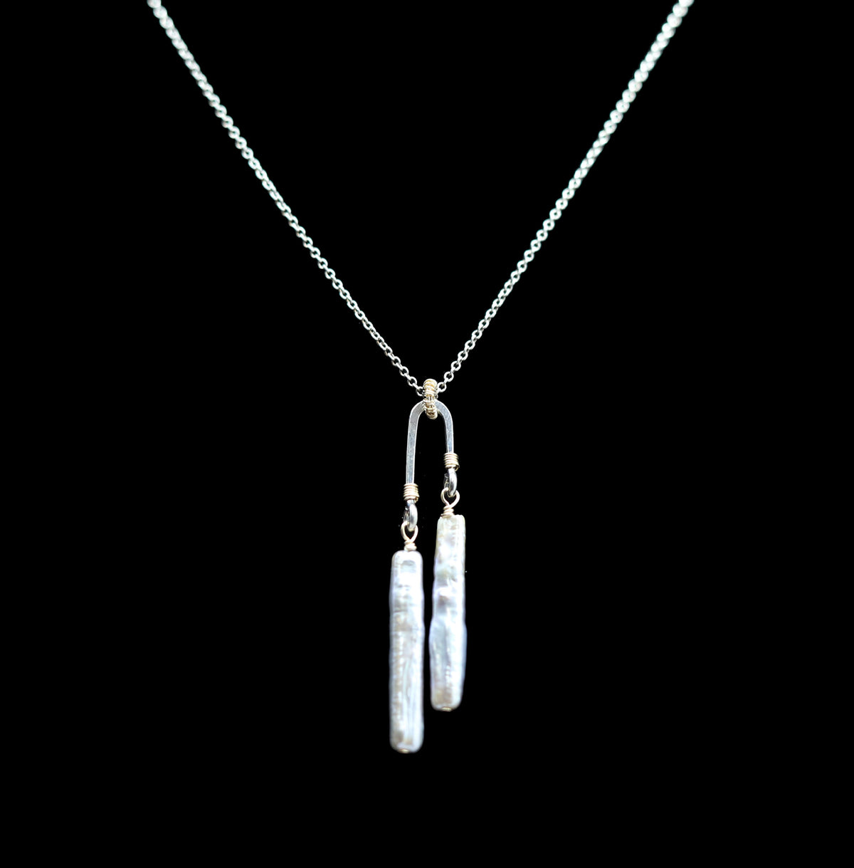 Pearl Bar Double Drop Necklace