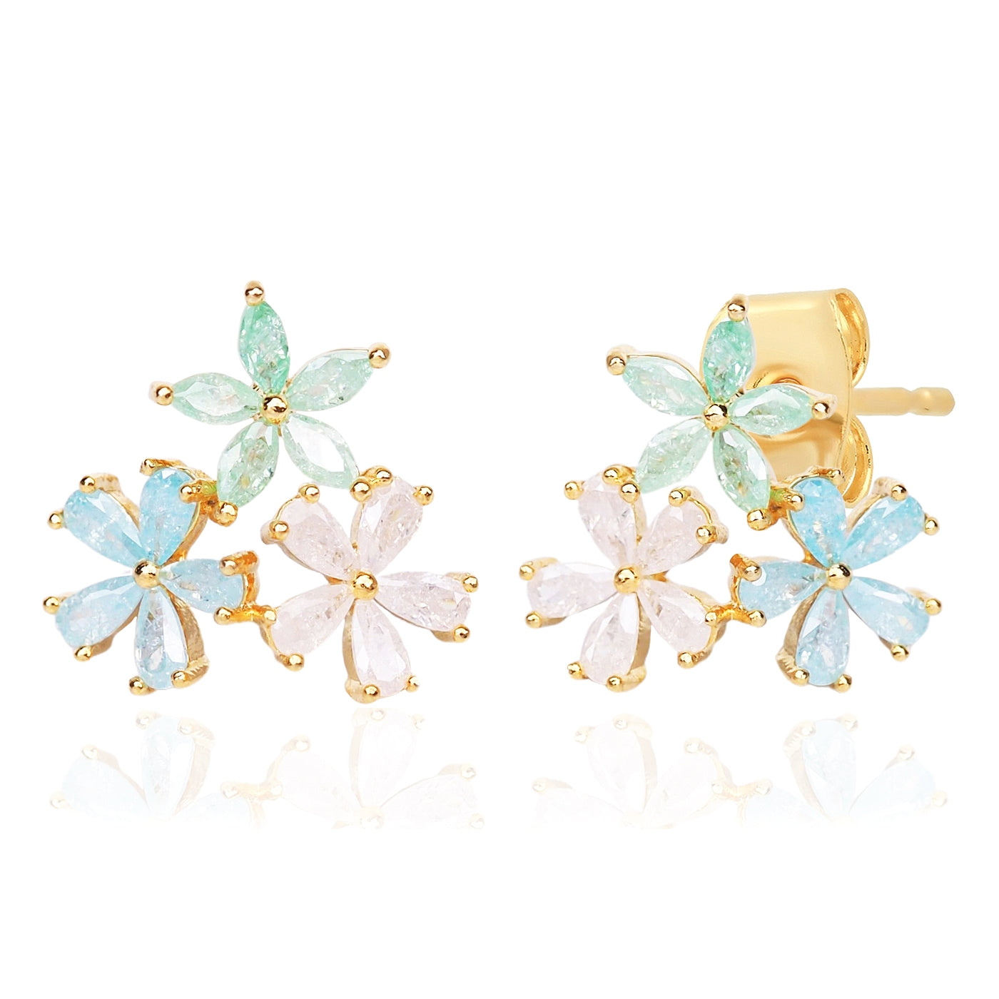 Trio Pastel Flowers Stud Earrings