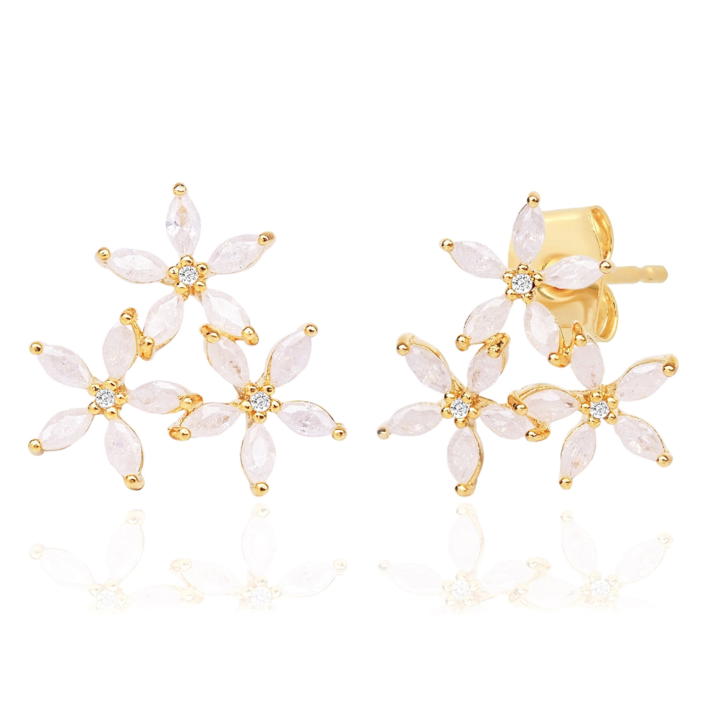 Trio White Stone Flowers Stud Earrings