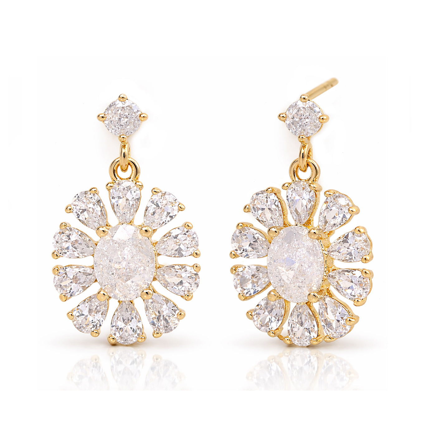 Gold CZ Burst Hanging Studs