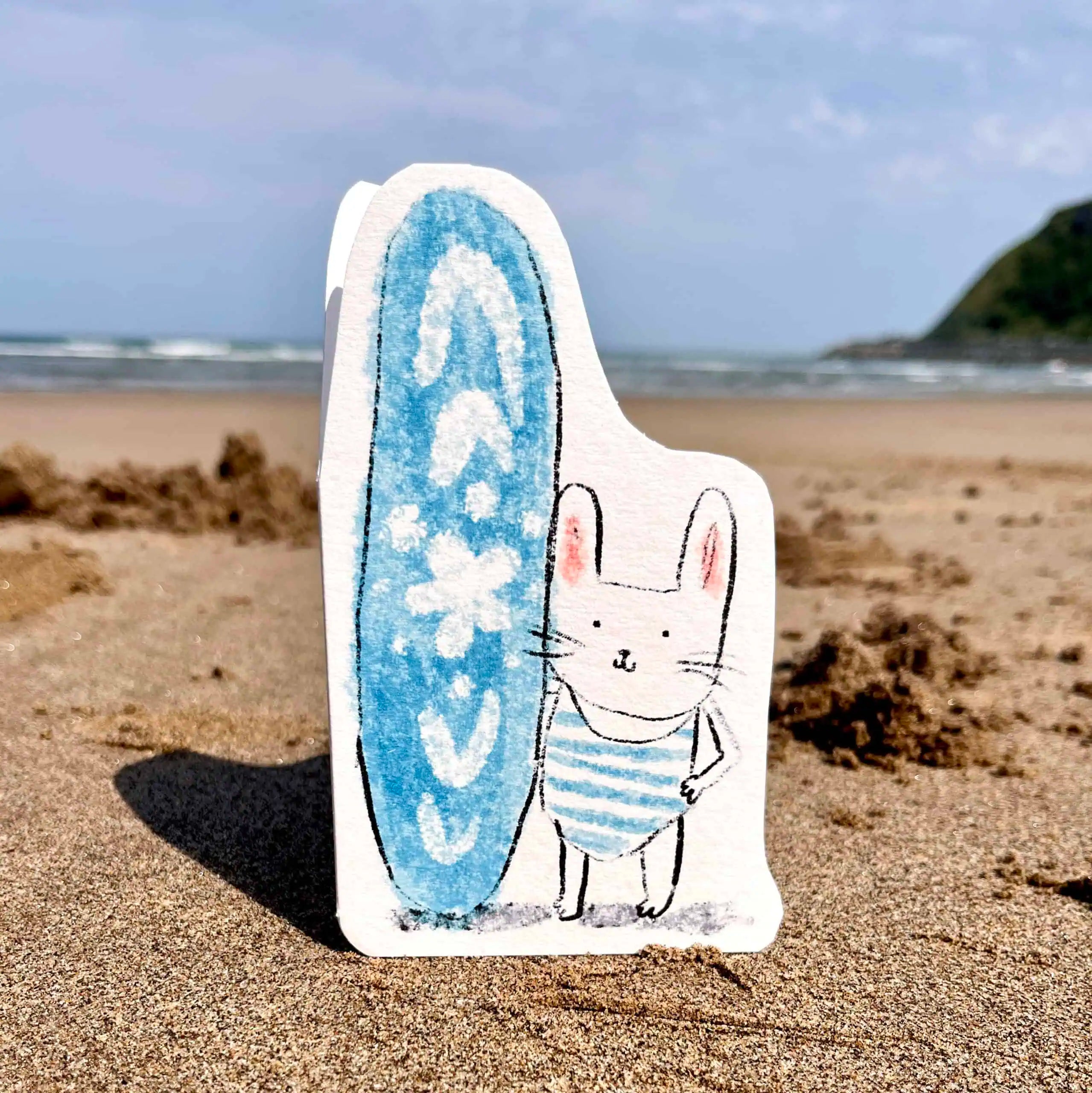 Die Cut Surfer Bunny Greeting Card