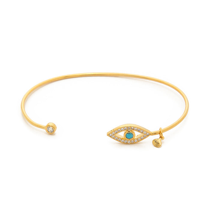 Evil Eye Open Bracelet With Clear Glass On One Side