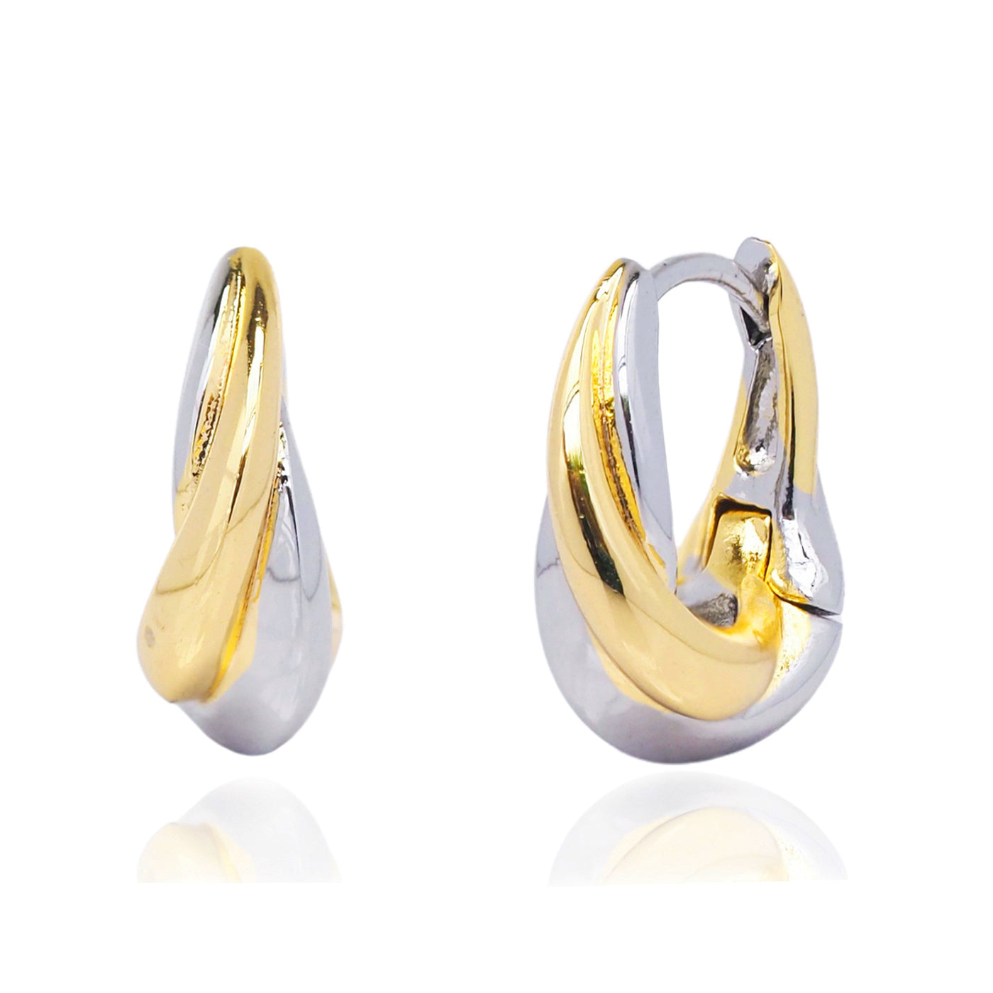Two Tone Small Drop Click Huggies Earrings