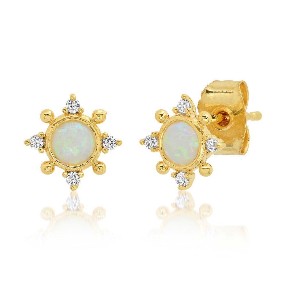 Opal Circle CZ Cluster Stud Earrings