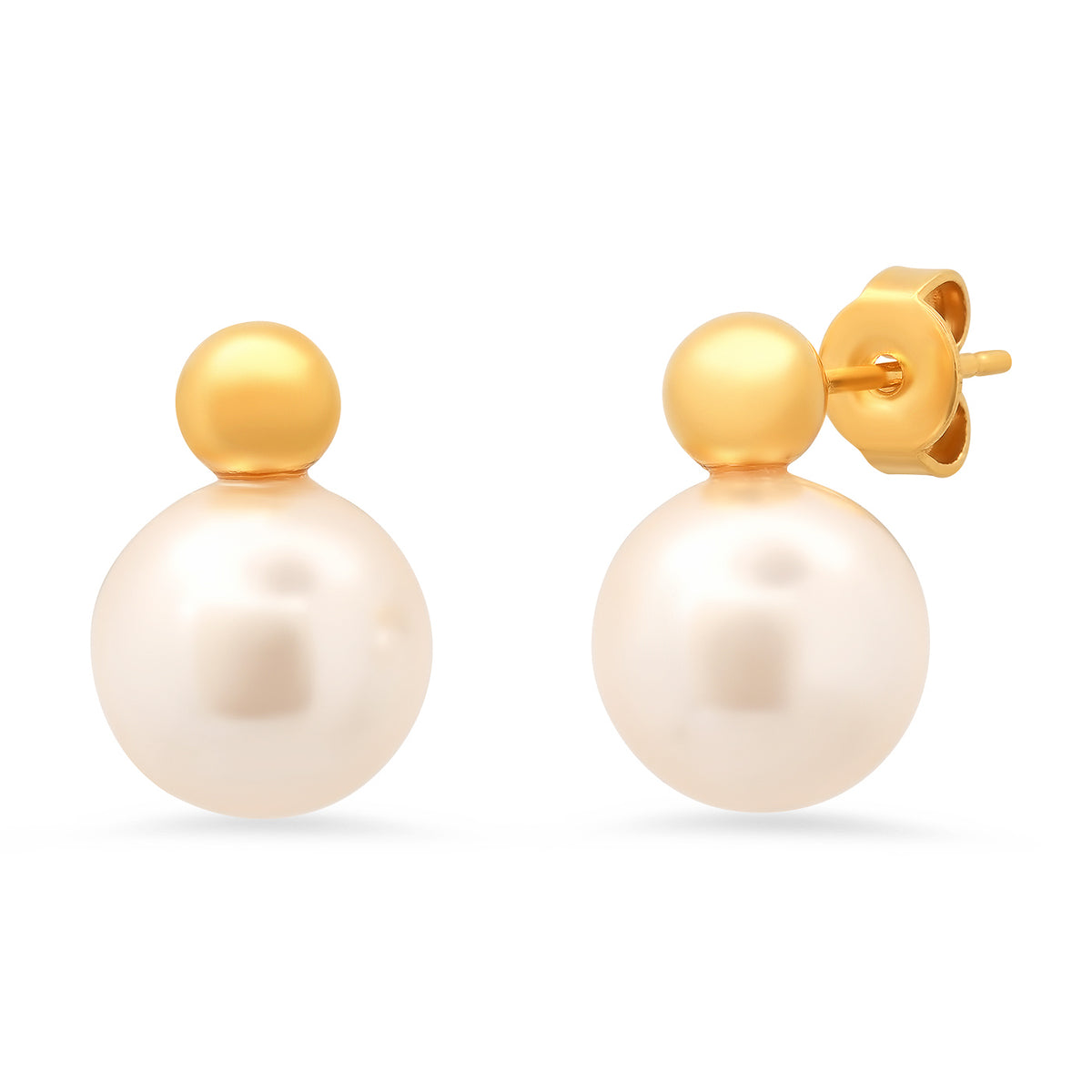 Gold Ball and Pearl Stud Earrings