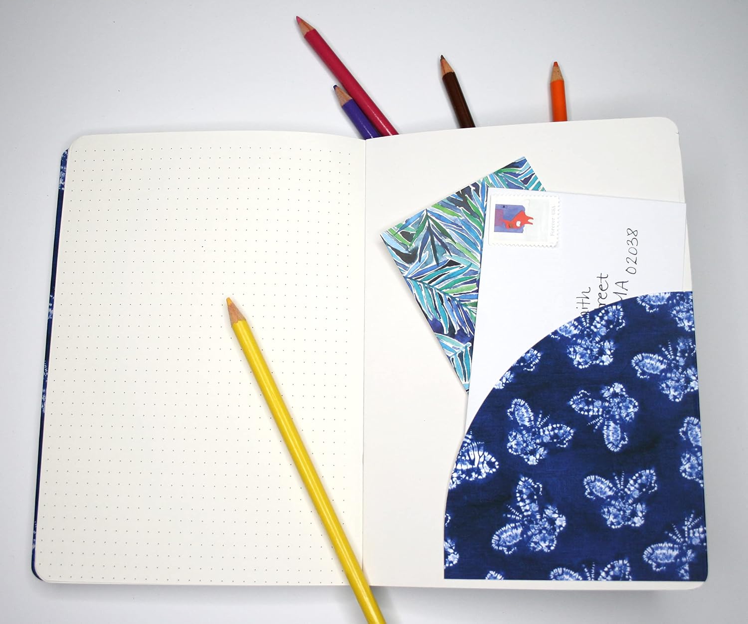 Shibori Indigo Butterflies Dotted Paperback Journal