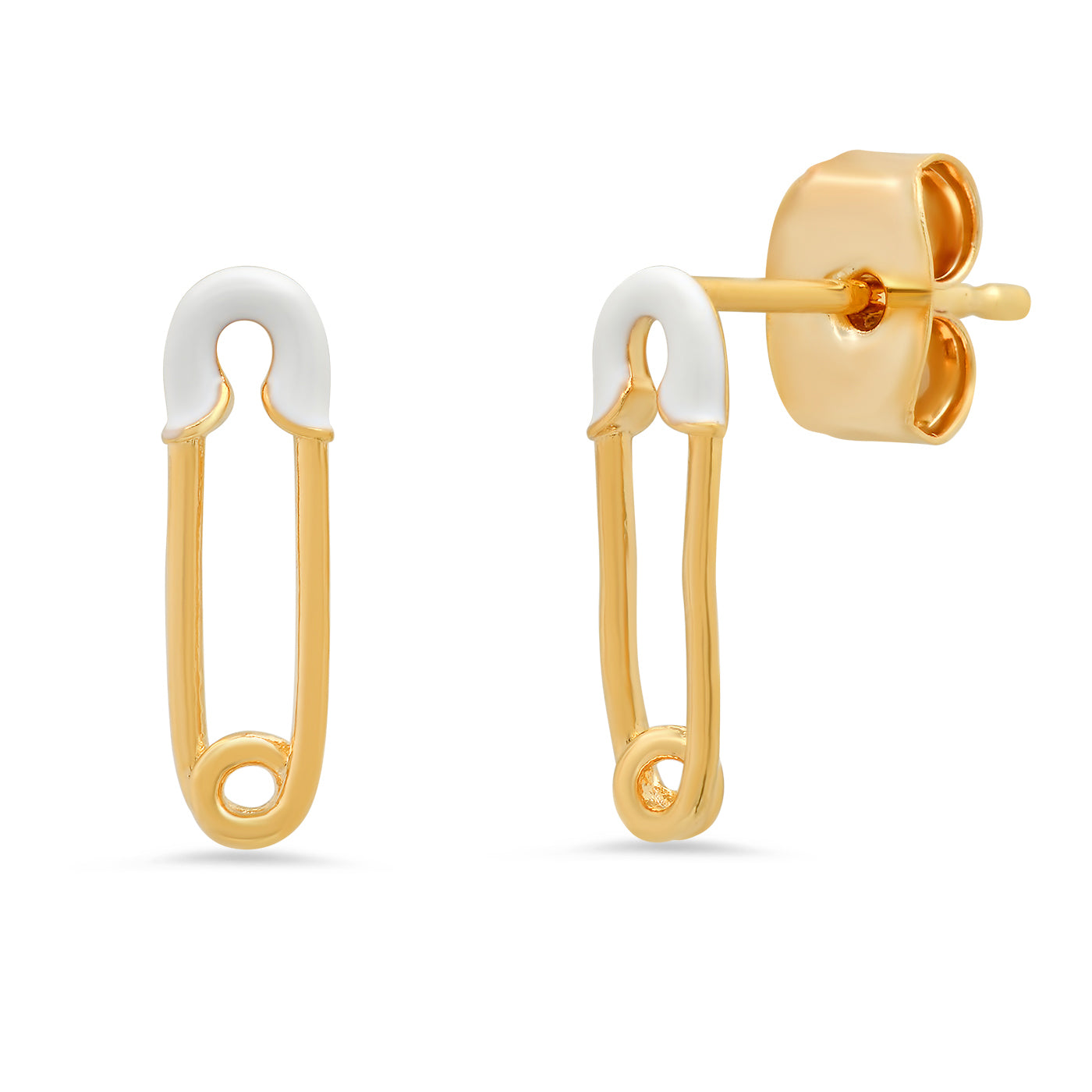 Safety Pin Stud Earrings with Enamel Accents