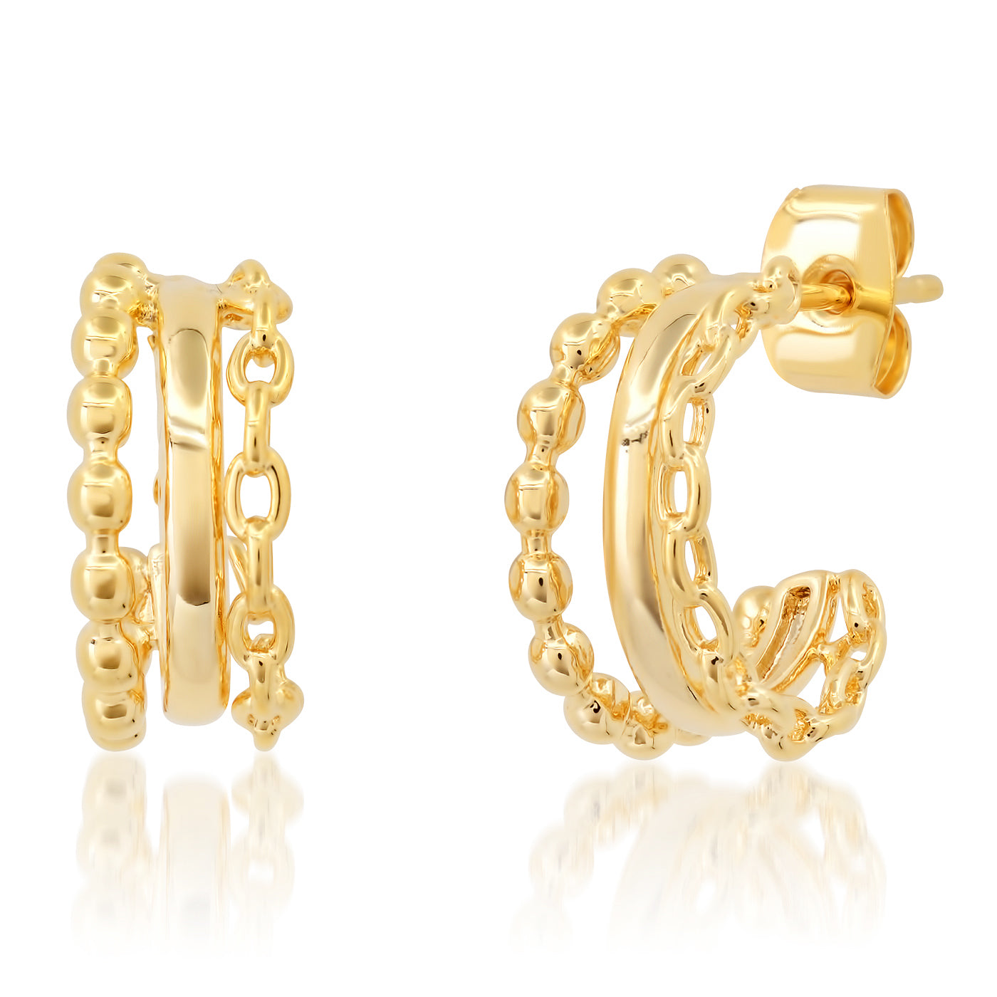 Gold Chain Link Triple Hoop Earrings