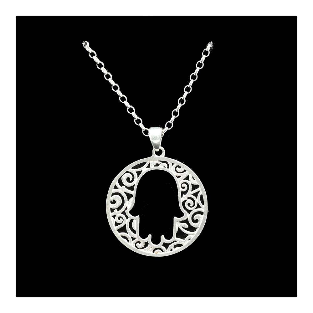 Sterling Silver Hamsa in Open Circle Necklace