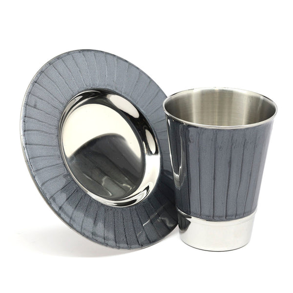 Kiddush Cup and Tray- Dark Gray Enamel Design