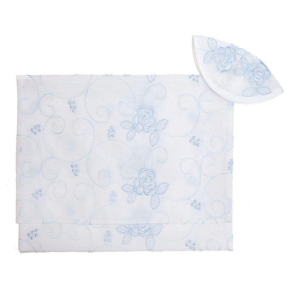 Soft Blue Floral Tallit Set