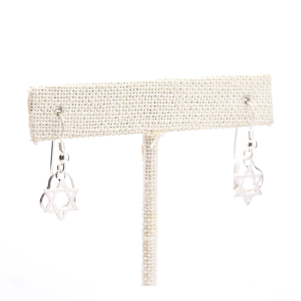 Sterling Star of David and Heart Dangle Earrings