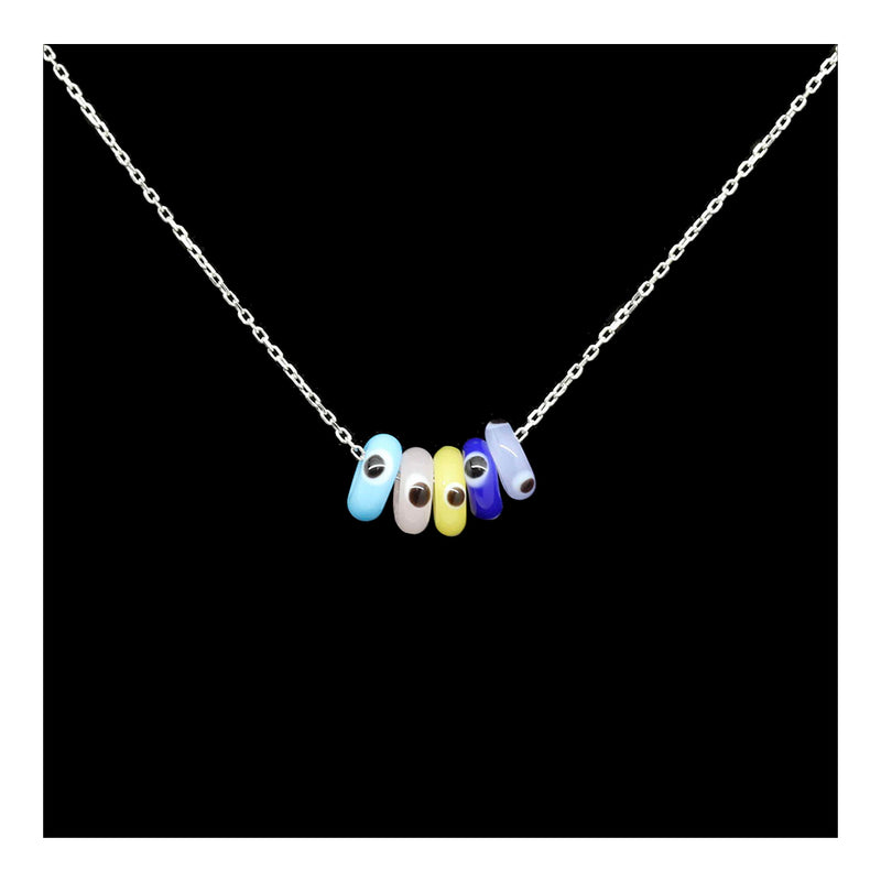 5 Glass Donut Eyes on Necklace Chain