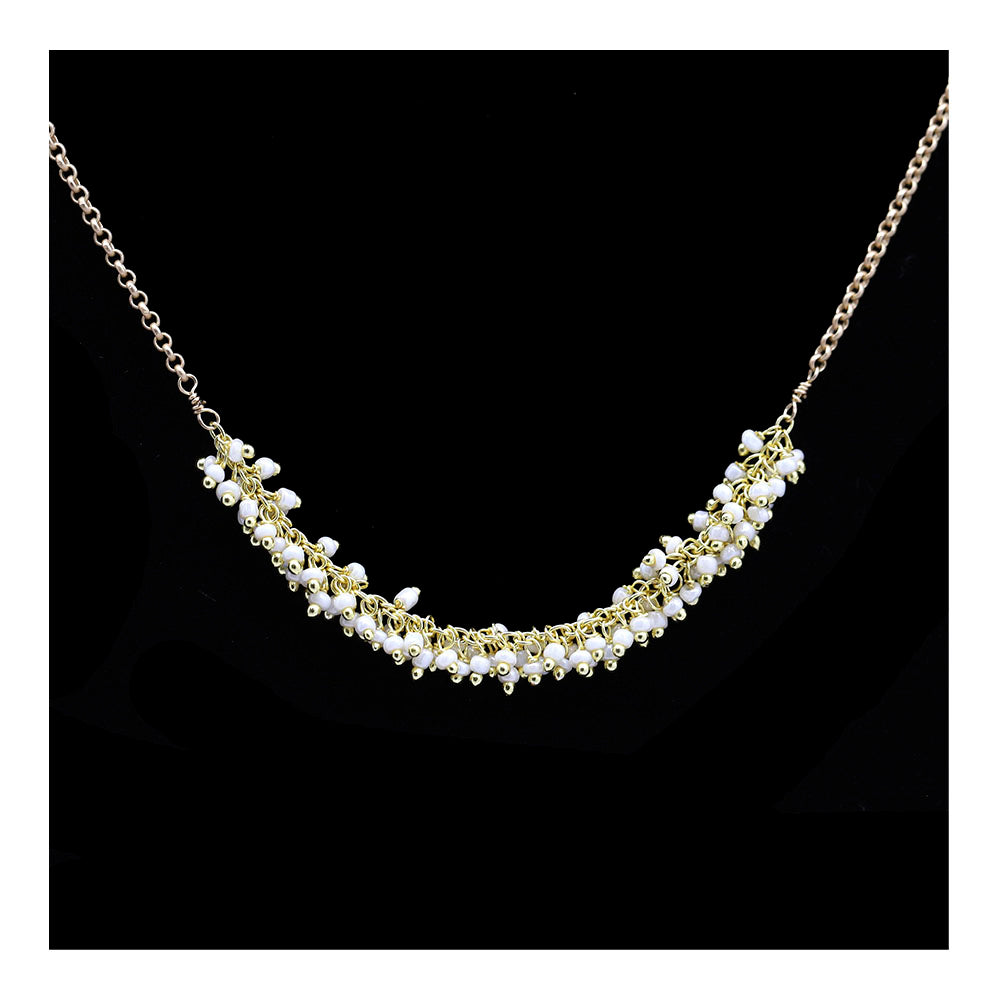 White Beaded Fringe Necklace