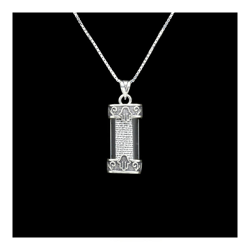 Sterling Mezuzah Necklace with Visible Klaf