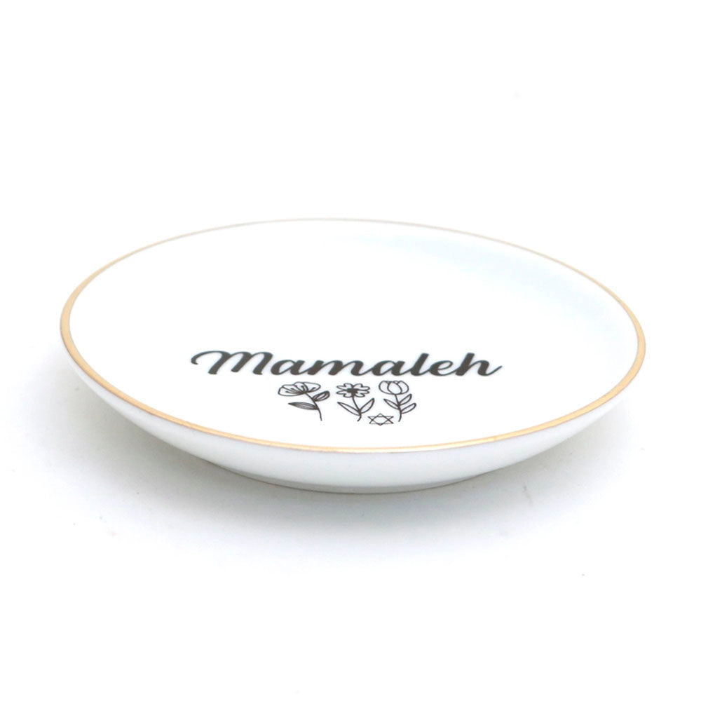 Mamaleh Ring Dish, Yiddish Ring Holder with 22K Gold Accents