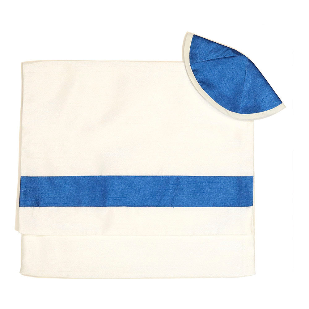 Tallit Set Triple Blue Stripes