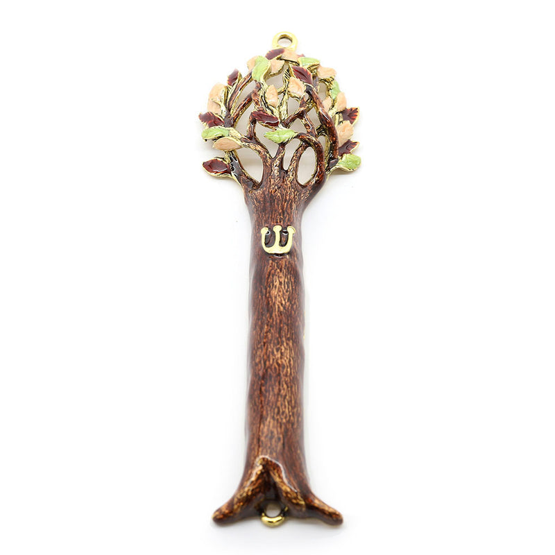Tree Mezuzah in Brown Enamel