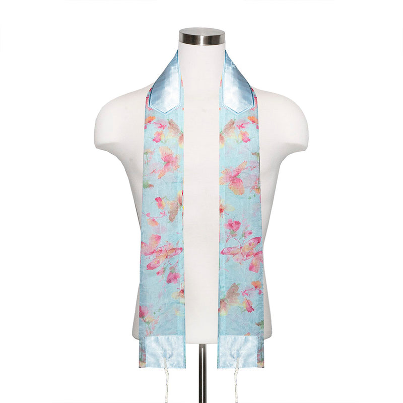 Tallit Set Screen Printed Butterflies in Blue