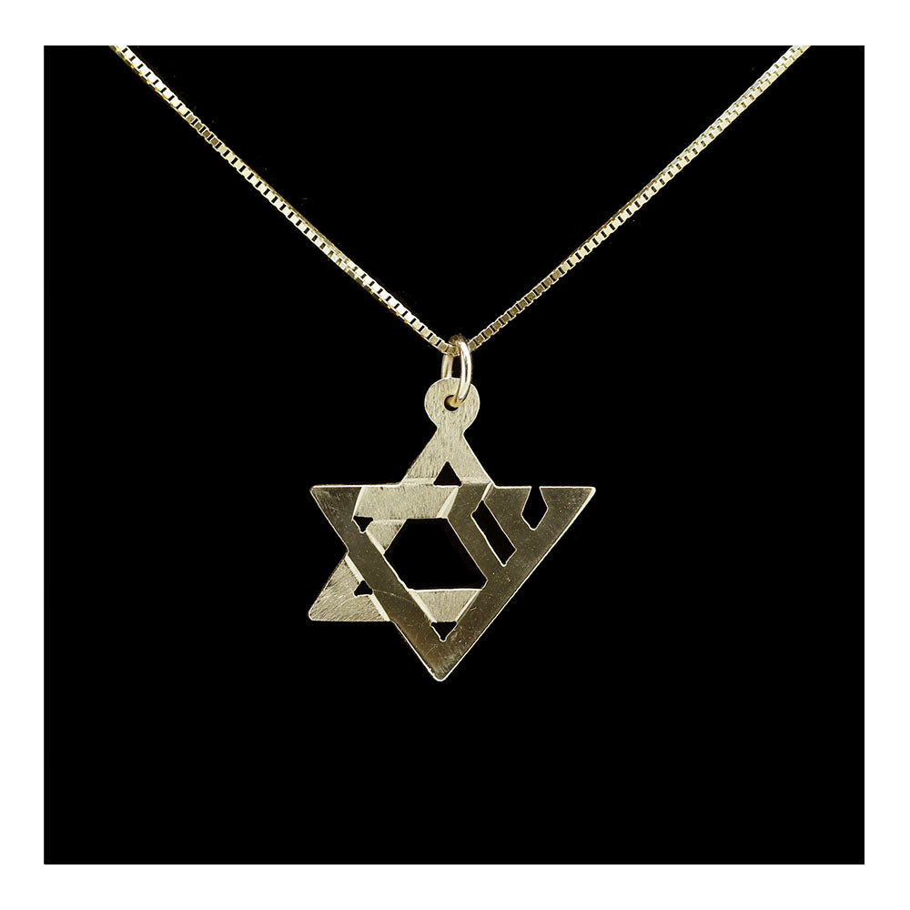 Modern Star of David with Shin 14K Gold