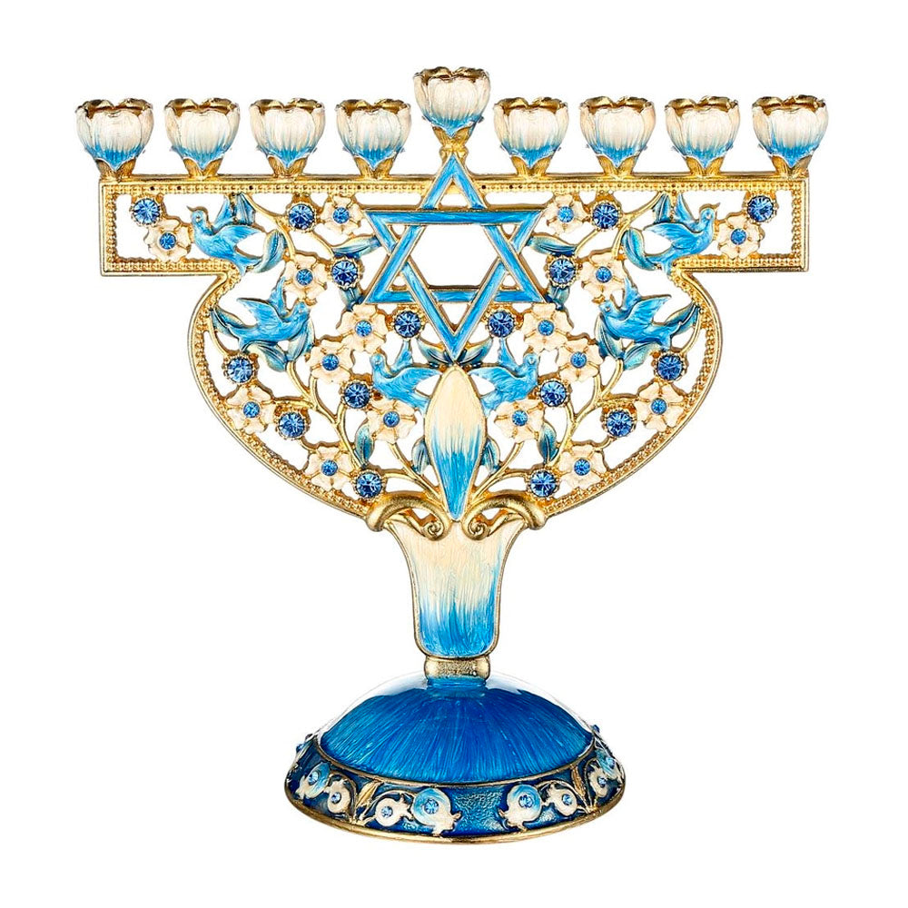 Doves & Flowers, Gold Accents Crystal Hanukkiah