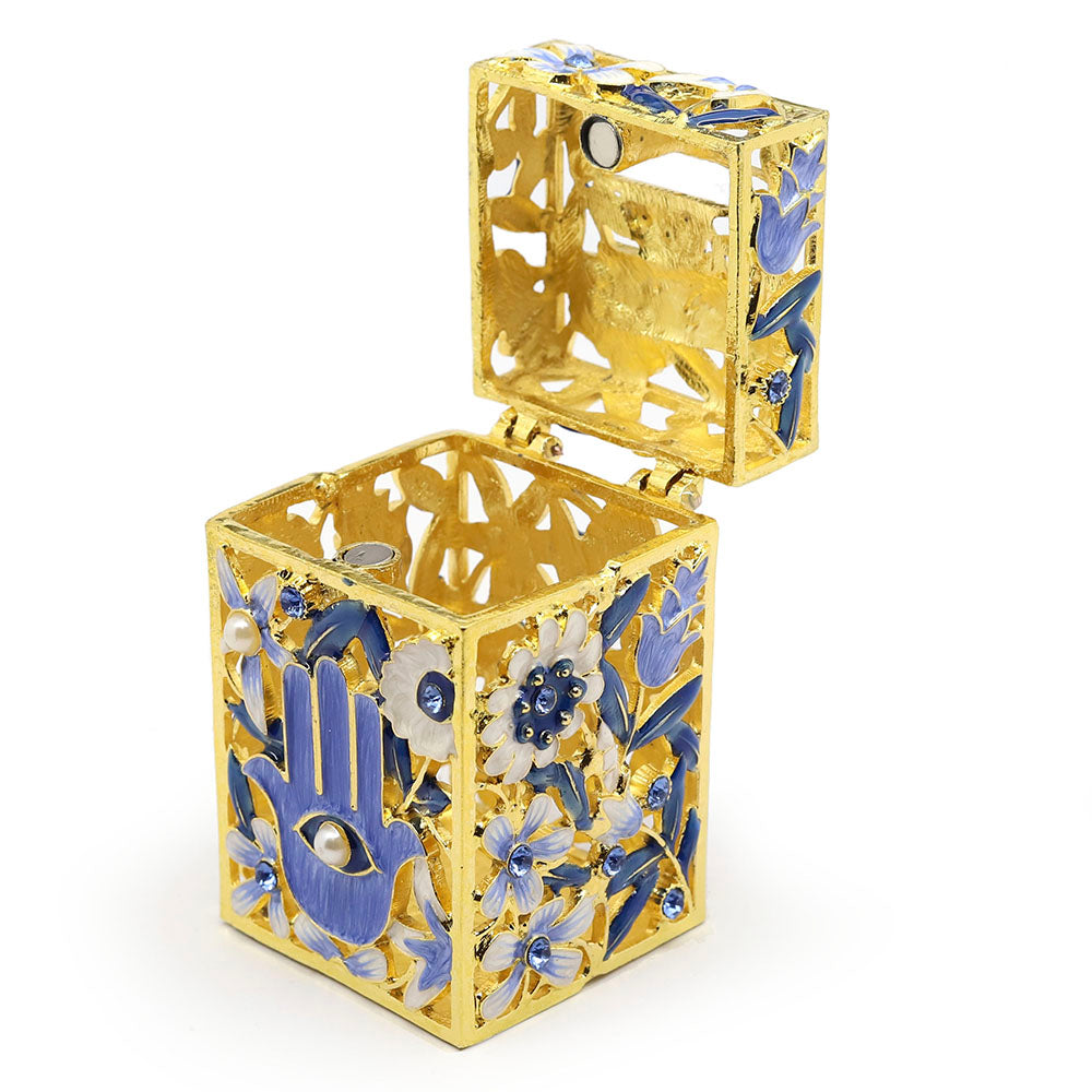 Hamsa Motif Enamel Tzedakah Box