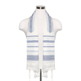 Tallit with Denim Blue Details on Ivory Wool