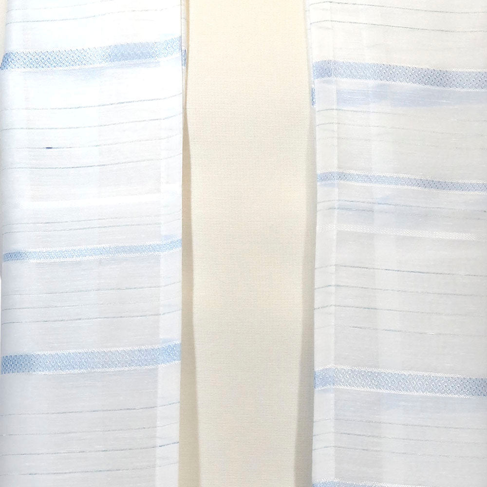 Tallit Set White Chiffon with Light Blue Bands